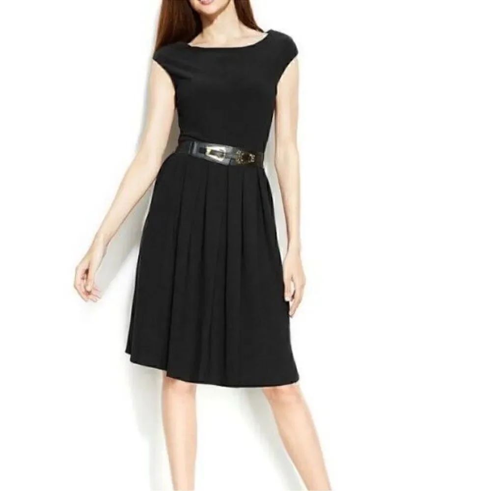 Alfani Petite Black Cap Sleeve Pleated Dress - Size PL